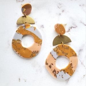 Gold & Marbled Clay Handmade Earrings